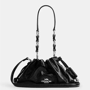 Coach Black Leather Shiny Crinkle Shoulder Bag NWT